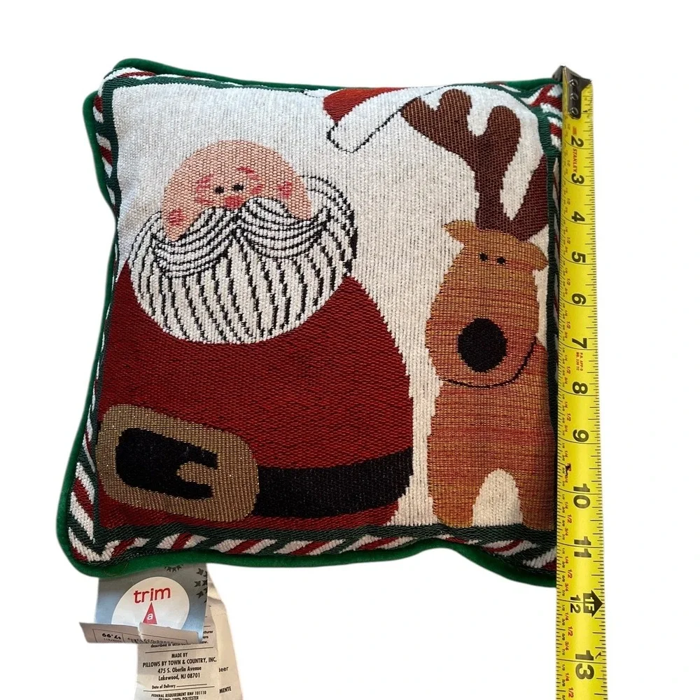 New Vintage Needlepoint Throw Pillow Christmas Holiday Santa Reindeer 12x12